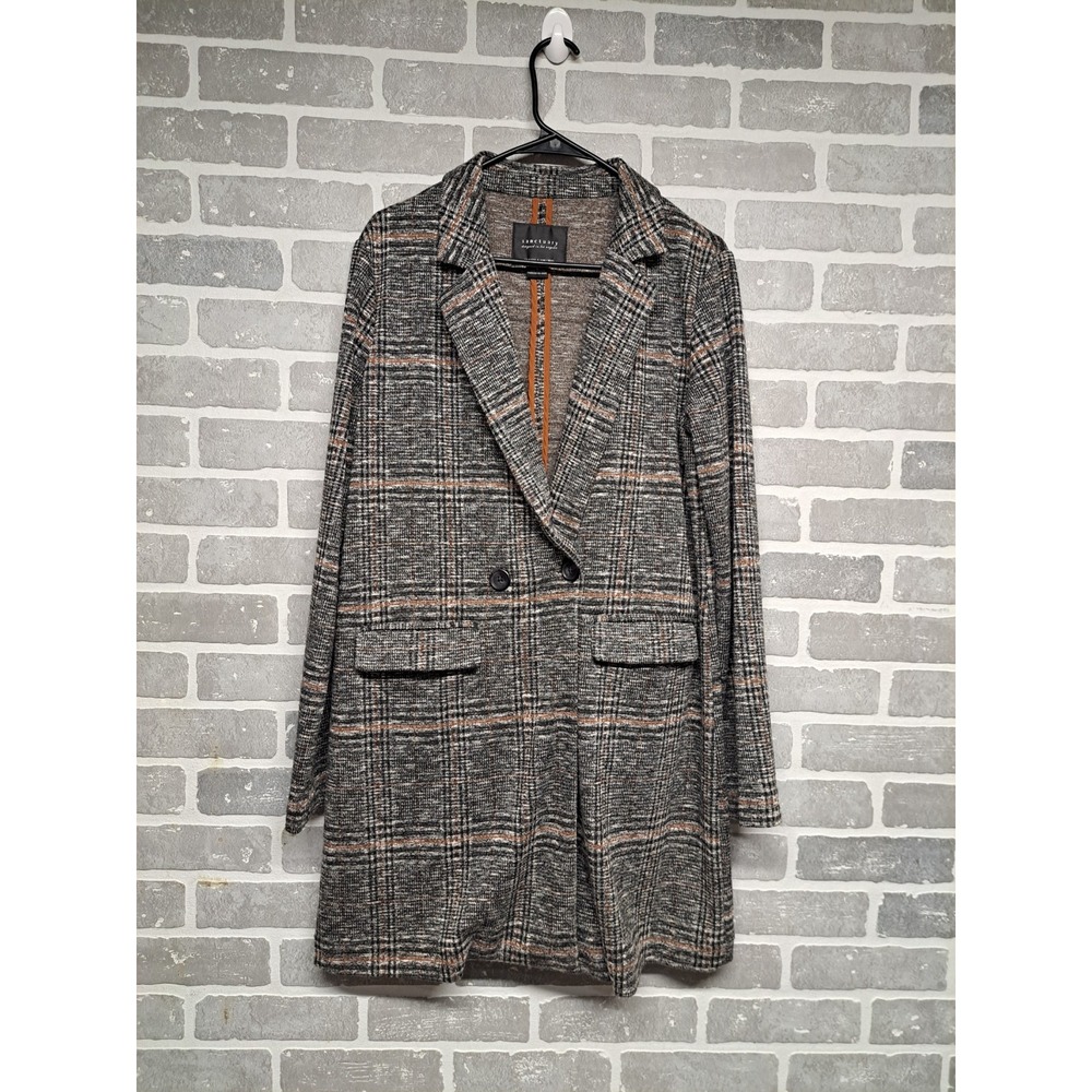 Sanctuary Womens Brown Glen Plaid Long Blazer Coat Academia Preppy Classic Small
